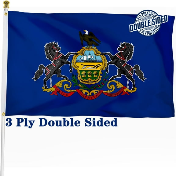 Pennsylvania State Flag 3x5 ft Double Sided, 3 Ply Durable Polyester PA Flag with Vibrant Print/4 Rows Hemming/Brass Grommets