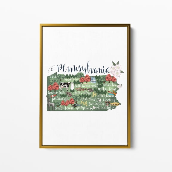 Pennsylvania State Map Gift Drawing Of Philadelphia Hometown For Pa Keystone Wall Art