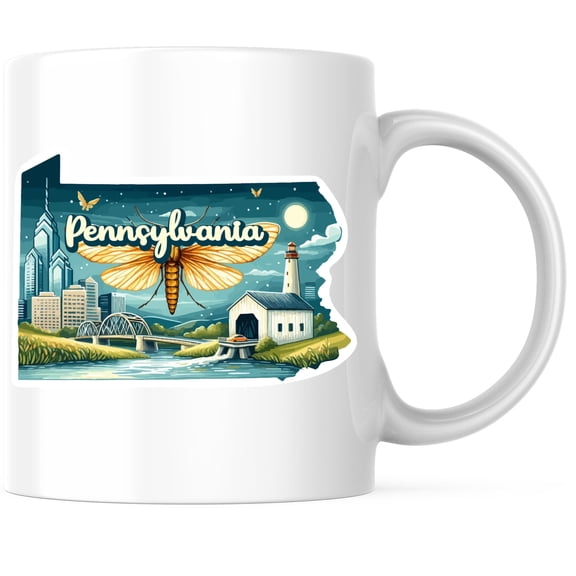 Pennsylvania State Shape Coffee Mug - PA State Mug - Choose From 50 States - 11 Ounce Coffee Mug - Design Printed On Both Sides - Glossy Ceramic - Microwave & Dishwasher Safe - BMCM01275