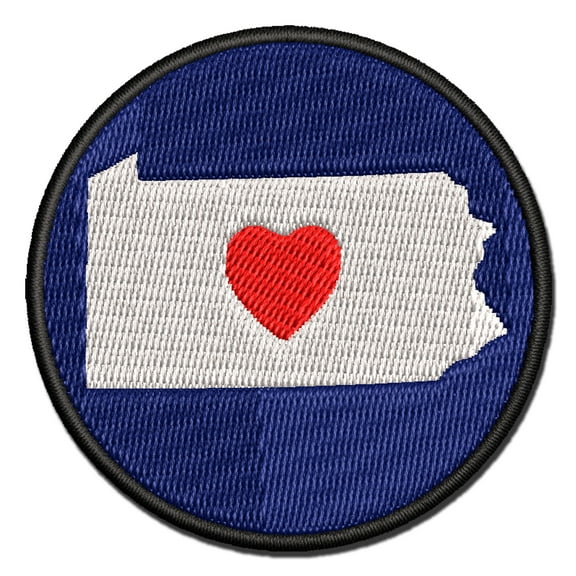 Pennsylvania State with Heart Applique Multi-Color Embroidered Iron-On Patch - 2.0 Inch Mini