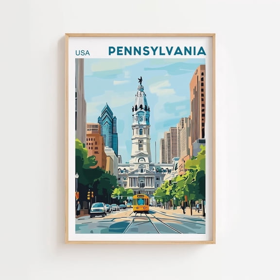 Pennsylvania Travel Poster Pink Orange Retro Pa Keystone State Poster Motto Painted Scenery Landscape Dorm Kitchen Bedroom Home Decor UNFRAMED Poster, Wall Art for Decor, Present, 16x24