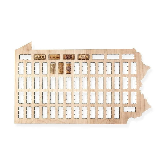 Torched Pennsylvania Wine Cork Map Wall Display Decor 24"x24"x18" Beige