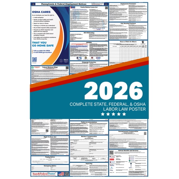 Pennsylvania and Federal Labor Law Poster 2026 , All In One | English-Paper