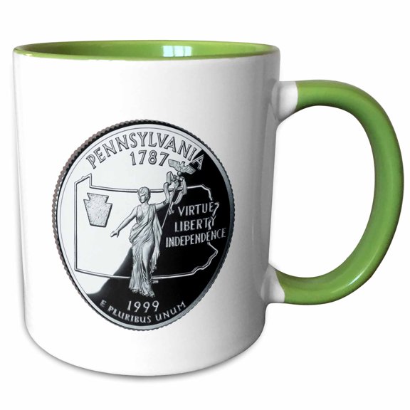 3drose, Pennsylvaniia Collectible Quarter, 11oz Two-tone Green Mug