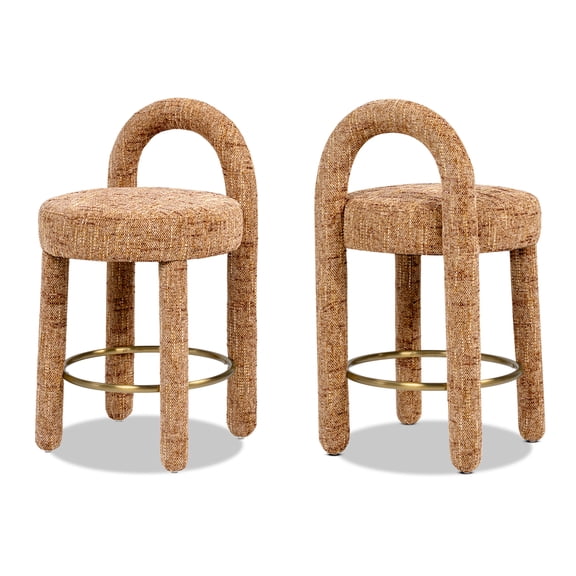 Penny 26.5" Round Arched Upholstered Counter Stool Set of 2 Golden Rust Orange