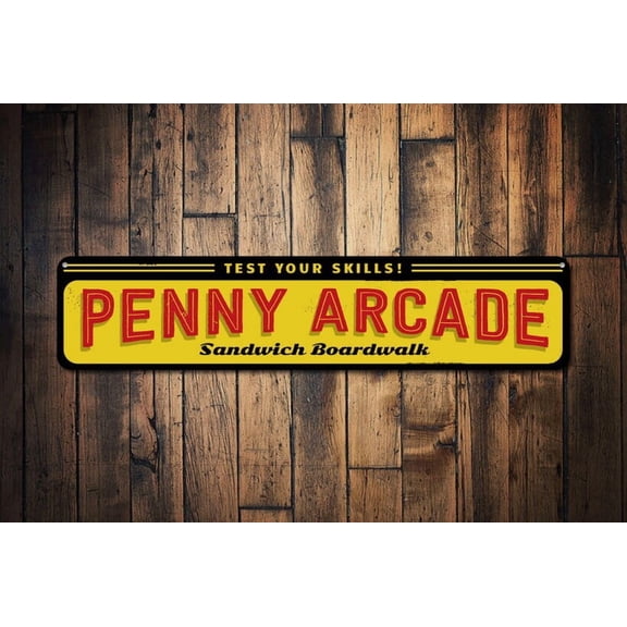 Penny Arcade Sign Boardwalk Location Name Gift Custom Test Your Skills Games Beach House Decor - Arcade Sign - Size: 16 x 4 Inches