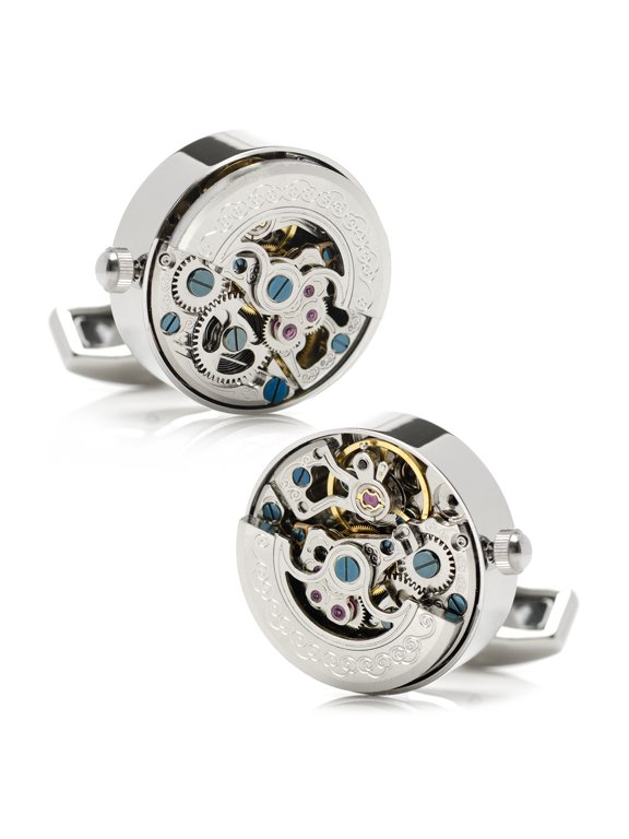 Penny Black 40 Mens Silver Steel Kinetic Watch Movement Cufflinks PB-KWM-STL