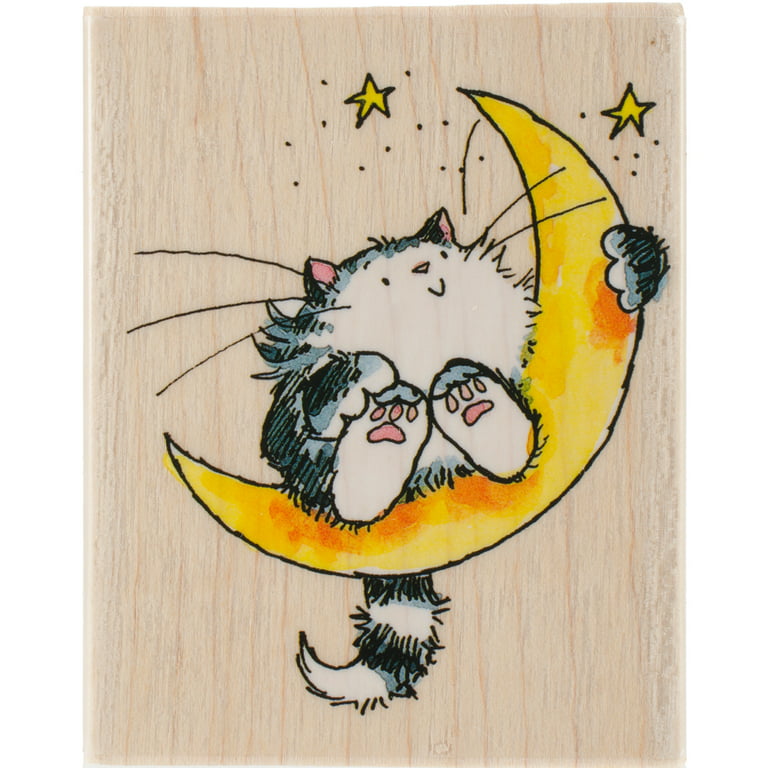 Sitting Black Cat Rubber Stamp, Small
