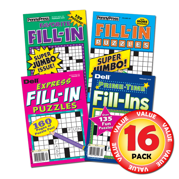 Penny Press Fill-In Puzzles 16-Pack - Brain Teasing Crossword & Word Games