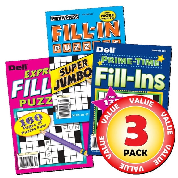 Penny Press Fill-In Puzzle 3-Pack - Brain Teasing Word Games for Adults and Kids