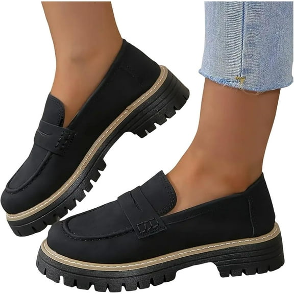 Penny Dress Loafers Shoes for Women Ladies Comfortable Platform Faux Suede Casual Loafers Slip-On Casual Business Work Shoes