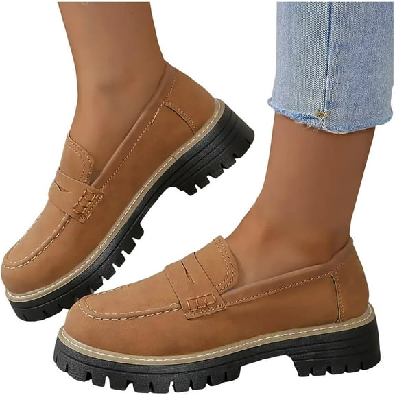 Penny Dress Loafers Shoes for Women Ladies Comfortable Platform Faux Suede Casual Loafers Slip-On Casual Business Work Shoes