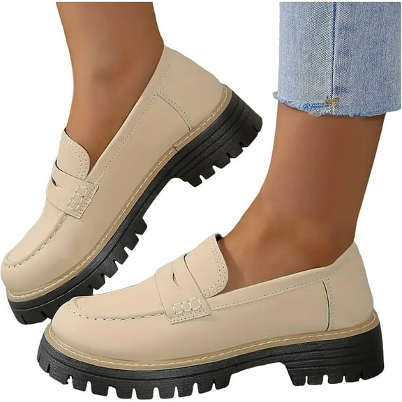 Penny Dress Loafers Shoes for Women Ladies Comfortable Platform Faux Suede Casual Loafers Slip-On Casual Business Work Shoes