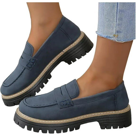 Penny Dress Loafers Shoes for Women Ladies Comfortable Platform Faux Suede Casual Loafers Slip-On Casual Business Work Shoes
