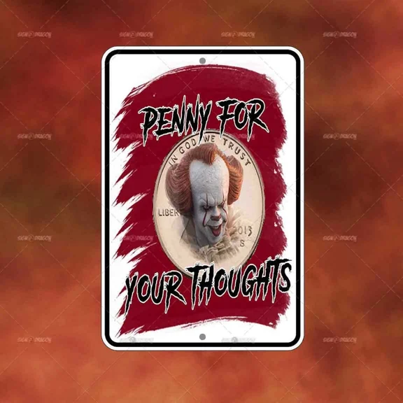 Penny For Your Thoughts Metal Sign Home Room Wall Art Gift Decor Clown B1650