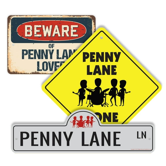 Penny Lane (3 Pack) Plastic Street Sign Crossing Sign Warning Sign Vintage Rustic Beware Warning Xing Rock & Roll Music Street Sign Landmark History Fan British Decor Iconic Song