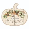 thumbnail image 1 of Penny Lane Publishing 17" Ivory and Brown "Love Gathers Here" Hanging Pumpkin Thanksgiving Wall, 1 of 2