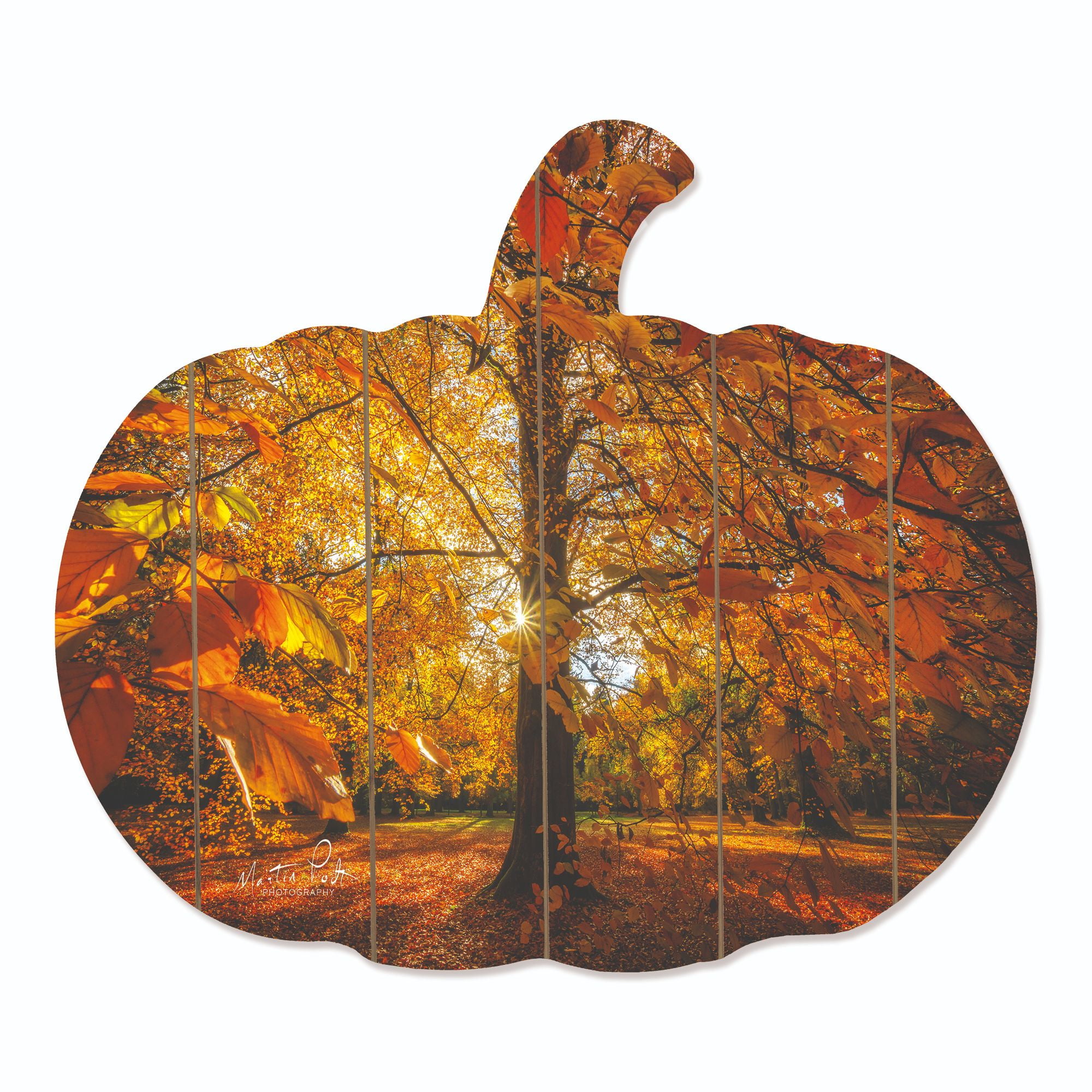 17" Yellow and Orange Wooden Autumn Leaves Pumpkin Wall Decor