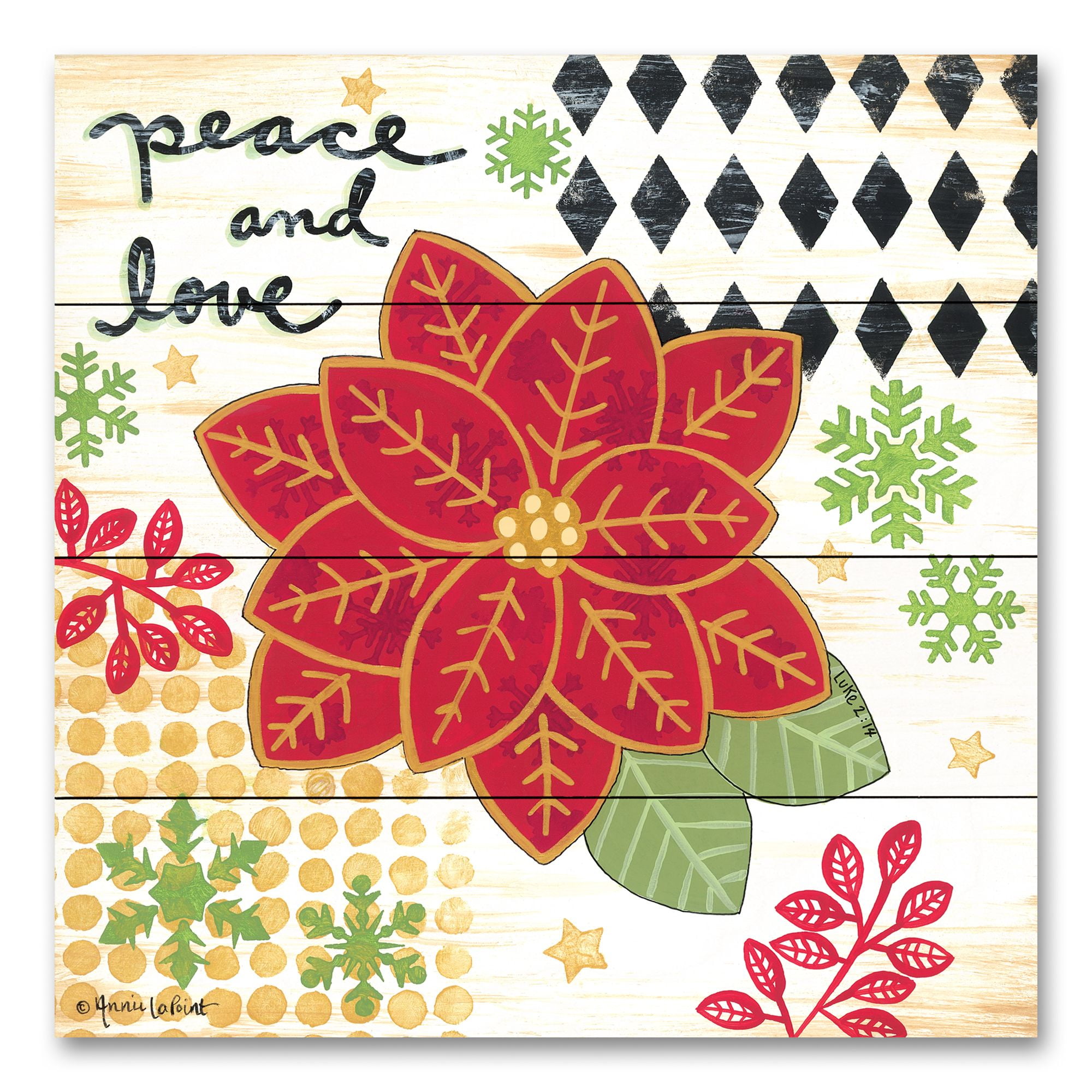 White and Red Poinsettia Christmas Wall Art Decor 12" x 12"