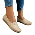 thumbnail image 1 of Penny Loafers for Women Comfy Orthopedic Walking Shoes Trendy Stitching Round Toe Slip on Moccasin Antislip Driving Shoes Beige Size 7, 1 of 6