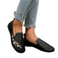 thumbnail image 1 of Penny Loafers for Women Floral Embroidery Low Top Flat Shoes Lightweight Wide Toe Box Casual Walking Shoes Black Size 6.5, 1 of 6