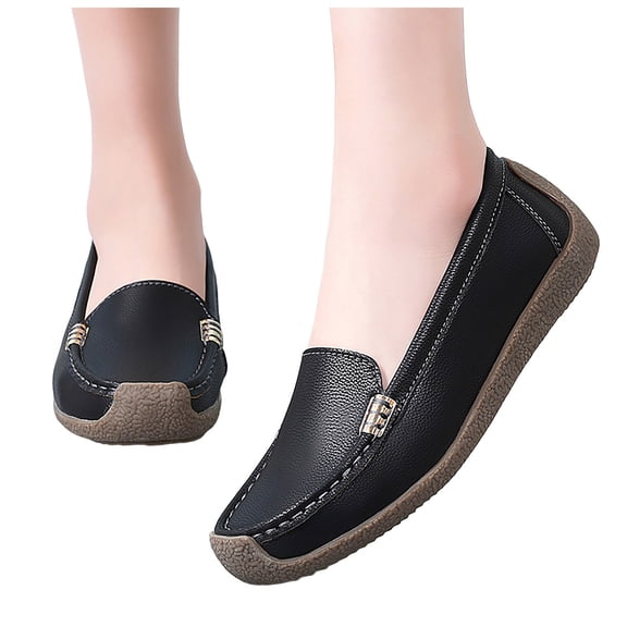 Penny Loafers for Women Thick Soft Sole Nonslip Driving Shoes Comfortable Casual Slip on Walking Shoes Moccasins Black Size 9.5
