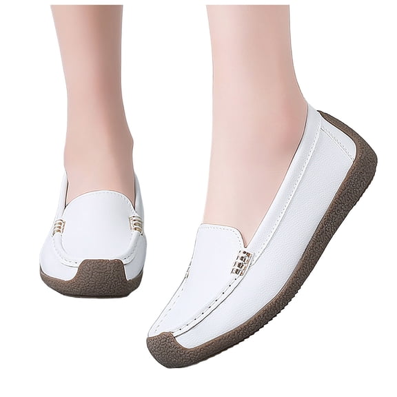 Penny Loafers for Women Thick Soft Sole Nonslip Driving Shoes Comfortable Casual Slip on Walking Shoes Moccasins White Size 8