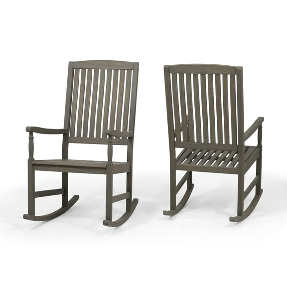 Penny Outdoor Acacia Wood Rocking Chair (Set of 2), Gray