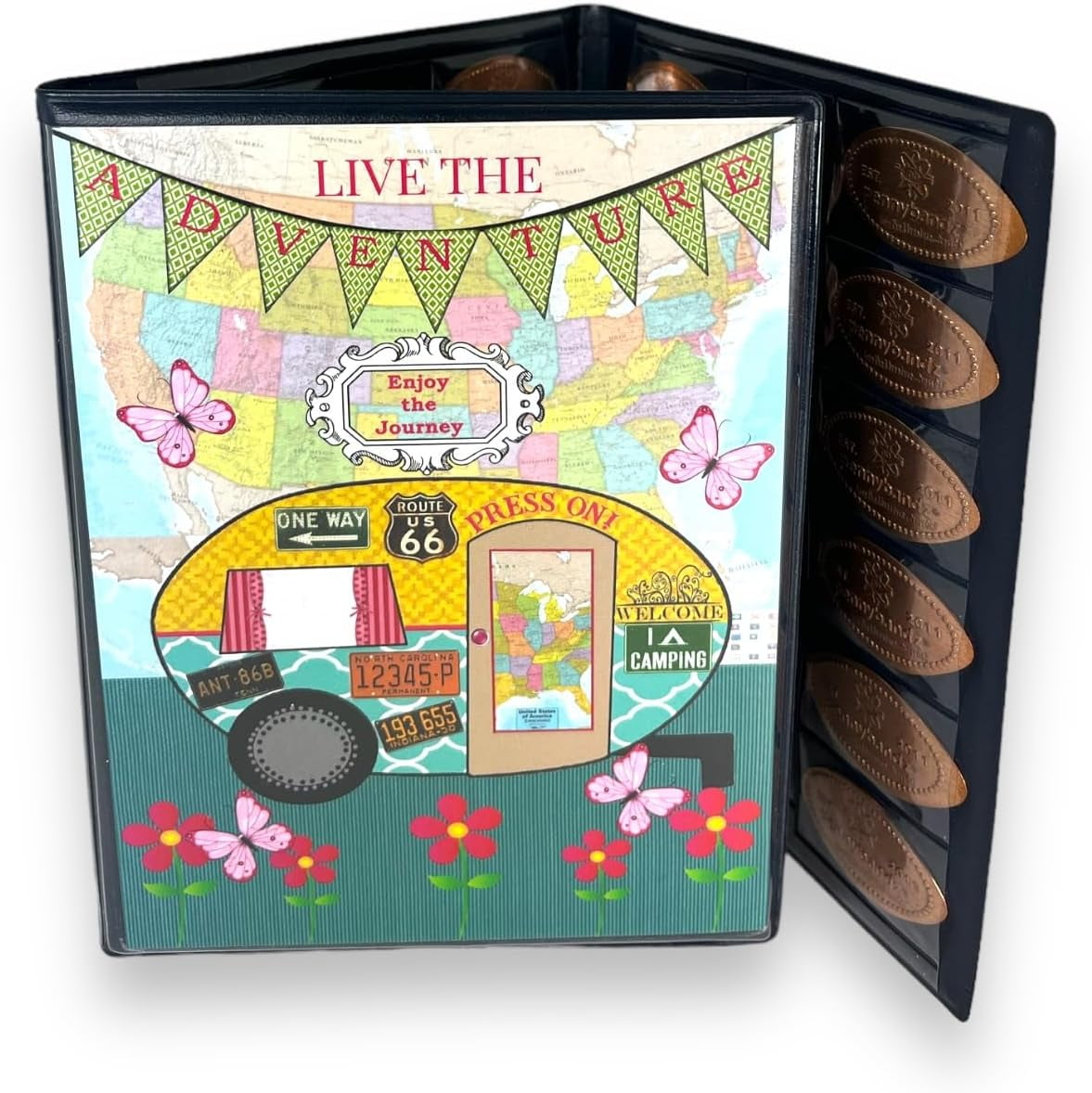 Penny Postcard TriFold Pressed Penny Collector Book Holds 60 Pressed