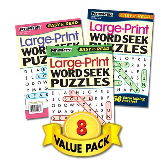Penny Press Large Print Word Search Puzzle Collection 8-Pack for Seniors & Adults