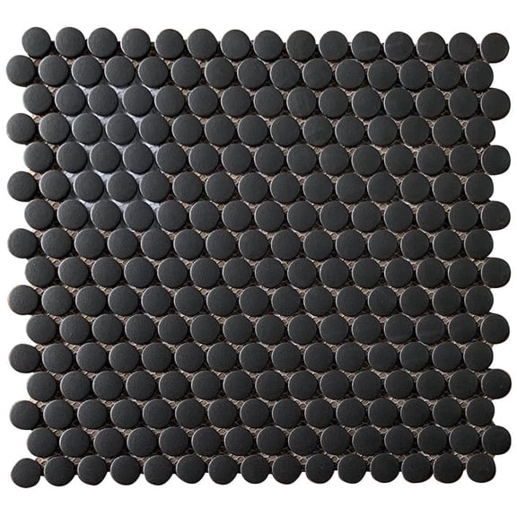 Penny Round Black 12.4-in x 11-1/2-in Matte Glazed Porcelain Mosaic Floor and Wall Tile( 20 sq. ft. /Box )