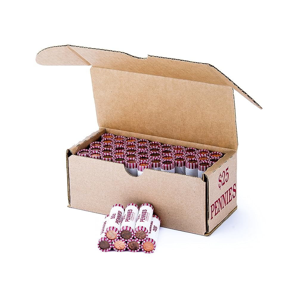 Penny Storage Box Red Holds 50 Wrapped Coin Rolls, 10 Boxes