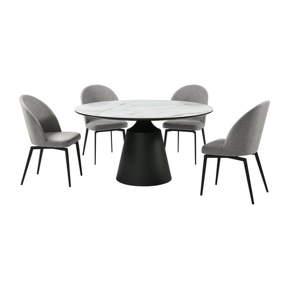 Penny Swivel Upholstered Dining Chair in Brown Fabric with Black Metal Legs - Set of 2