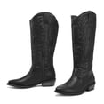 thumbnail image 1 of Pennysue Cowboy Boots For Women Black Knee High Western Cowgirl Boots Snip Toe Side Zipper Chunky Heel Size 8, 1 of 6