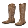 thumbnail image 1 of Pennysue Cowboy Boots For Women Light Brown Knee High Western Cowgirl Boots Snip Toe Side Zipper Chunky Heel Size 6, 1 of 6