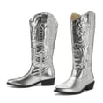 thumbnail image 1 of Pennysue Cowboy Boots For Women Silvery Knee High Western Cowgirl Boots Snip Toe Side Zipper Chunky Heel Size 10, 1 of 6