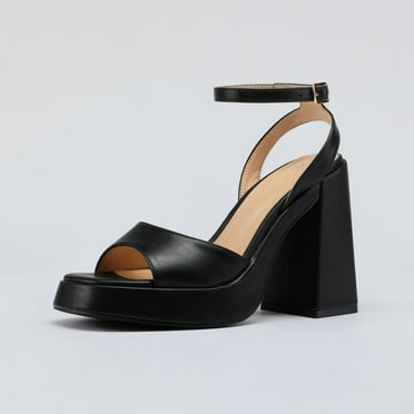Pennysue Dressy High Heels Black Chunky Block Platform Heel Sandals For Women 8M