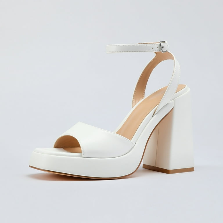 Pennysue Dressy High Heels White Chunky Block Platform Heel Pennysue Dressy High Heels White Chunky Block Platform Heel