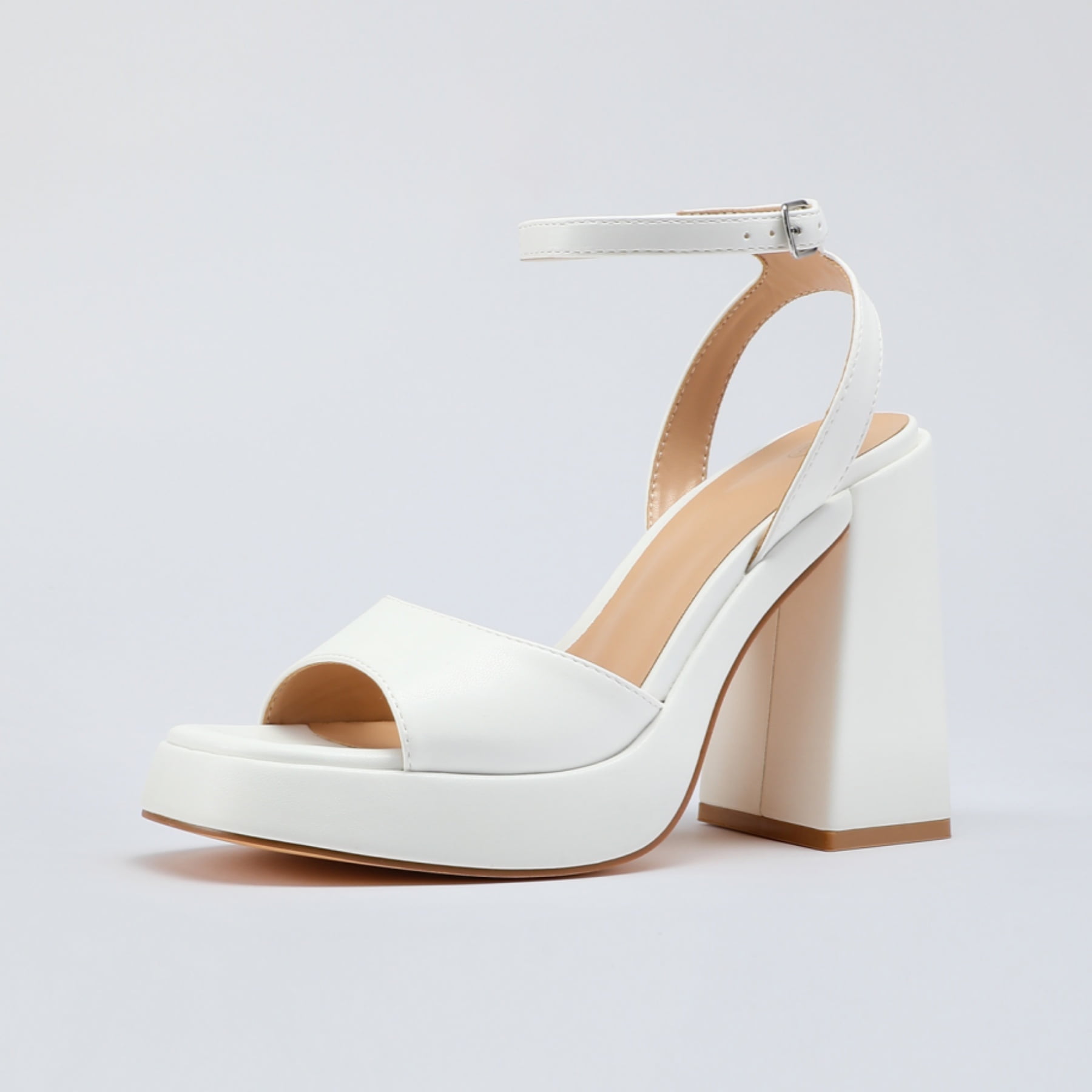 Pennysue Dressy High Heels White Chunky Block Platform Heel