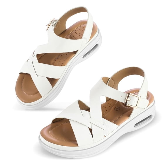 Pennysue Women Air Cushioned Walking Sandals Comfortable Ankle Strap Support Casual Daily Dress Sandals Platform Shoes