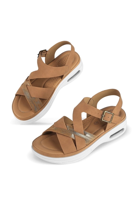 Pennysue Women Air Cushioned Walking Sandals Comfortable Ankle Strap Support Casual Daily Dress Sandals Platform Shoes