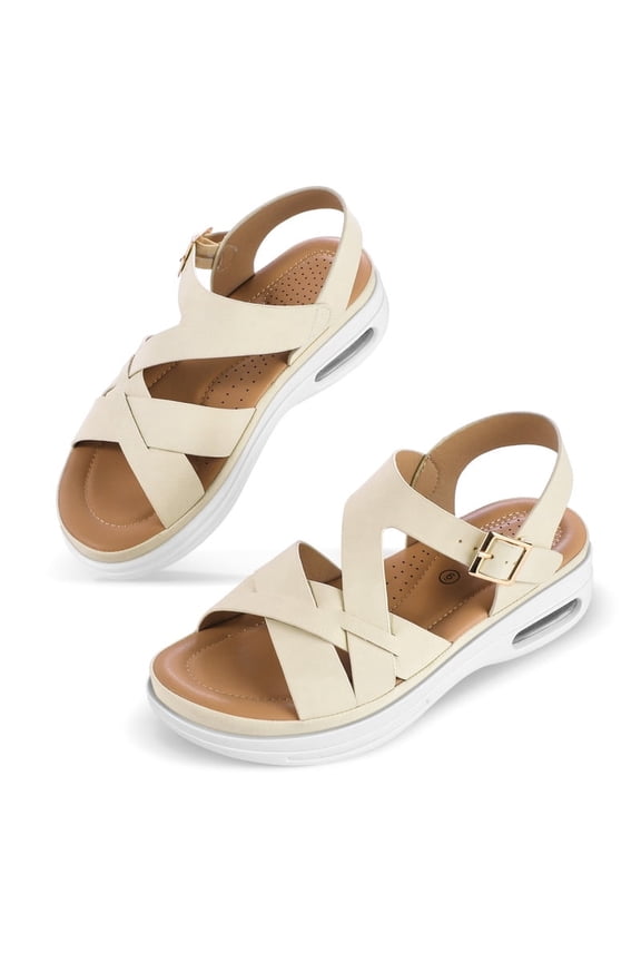 Pennysue Women Air Cushioned Walking Sandals Comfortable Ankle Strap Support Casual Daily Dress Sandals Platform Shoes