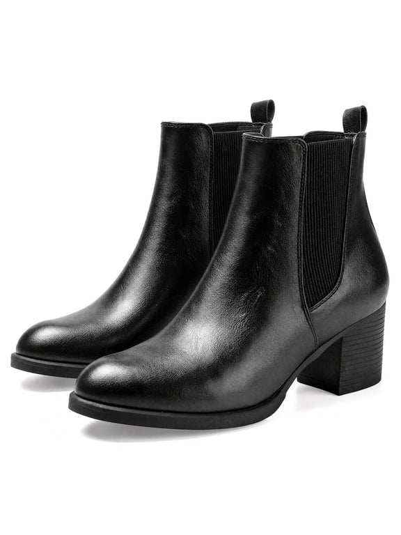 Pennysue Women Chelsea Boots Black Pu Female Chunky Heel Ankle Booties 8M