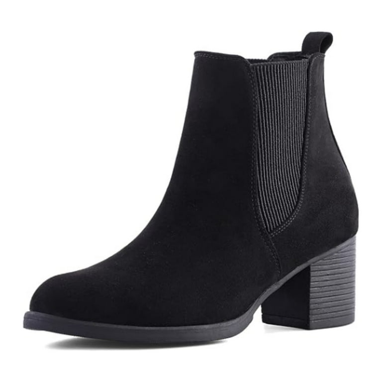 mysoft Women Black Chelsea Boots Female Chunky Heel Ankle Booties Women s Size 6.5