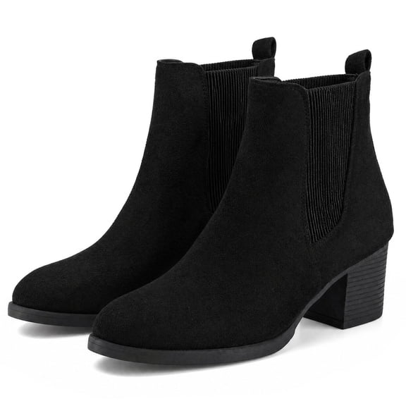 Pennysue Women Chelsea Boots Black Suede Female Chunky Heel Ankle Booties 7.5M