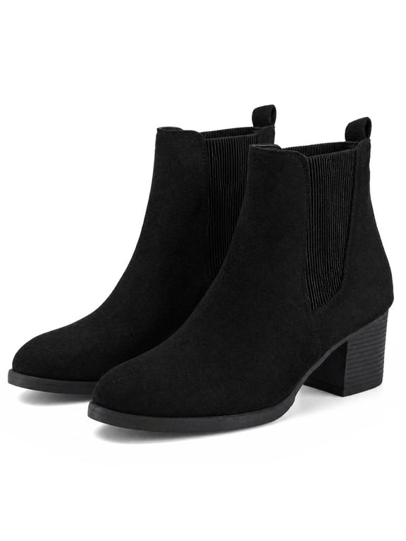 Pennysue Women Chelsea Boots Black Suede Female Chunky Heel Ankle Booties 7.5M