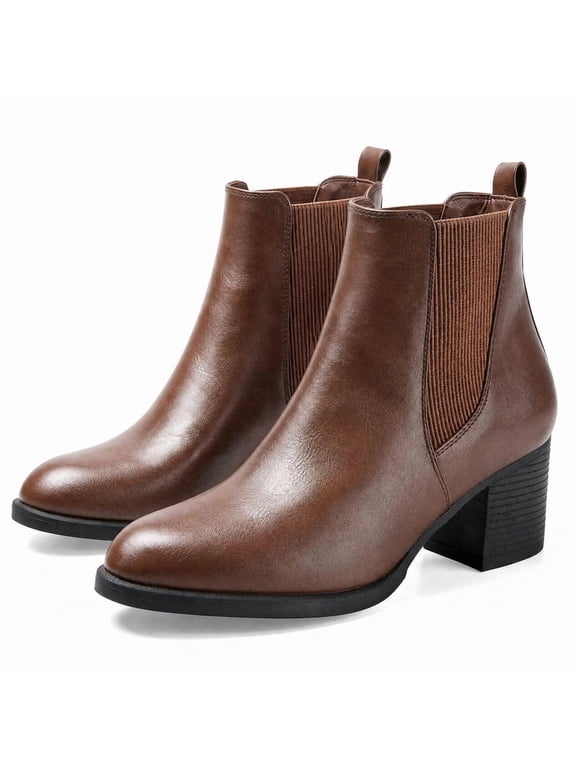 Pennysue Women Chelsea Boots Brown Female Chunky Heel Ankle Booties 10M