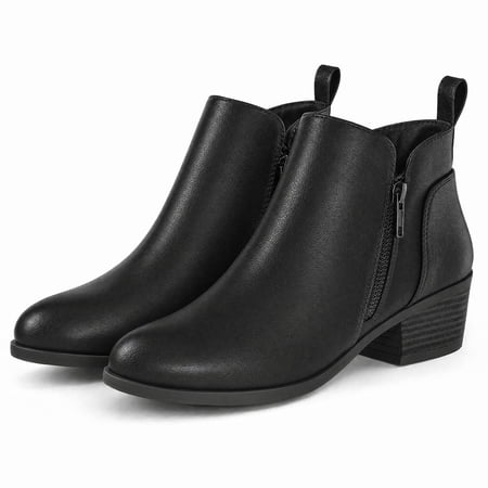Penny Sue Pennysue Women Round Toe Ankle Boots Chunky Low Heel Side Zipper Short Booties for Daily Wear Office Casual