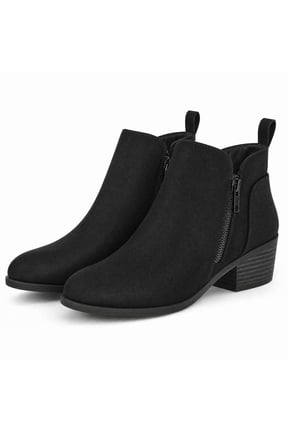 Pennysue Women Round Toe Ankle Boots Chunky Low Heel Side Zipper Short Booties for Daily Wear Office Casual