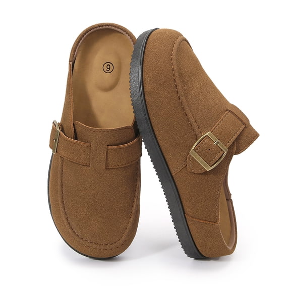 Pennysue Women Clogs Slip On Suede Mule Shoes Buckle Arch Support Comfortable Casual House Slippers Outdoor Work